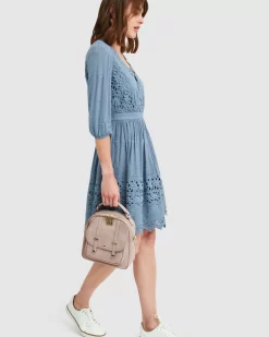 Belle & Bloom Sweet Talk Eyelet Mini Dress - Dusty Blue Outlet