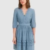 Belle & Bloom Sweet Talk Eyelet Mini Dress - Dusty Blue Outlet