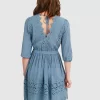 Belle & Bloom Sweet Talk Eyelet Mini Dress - Dusty Blue Outlet