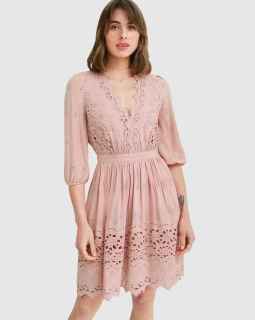 Belle & Bloom Sweet Talk Eyelet Mini Dress - Dusty Rose Best