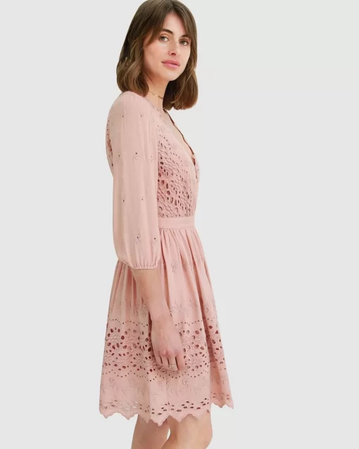 Belle & Bloom Sweet Talk Eyelet Mini Dress - Dusty Rose Best