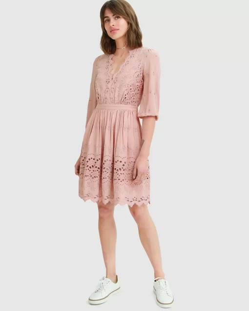 Belle & Bloom Sweet Talk Eyelet Mini Dress - Dusty Rose Best