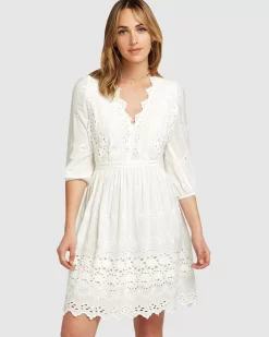 Belle & Bloom Sweet Talk Eyelet Mini Dress - White Outlet