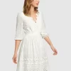 Belle & Bloom Sweet Talk Eyelet Mini Dress - White Outlet