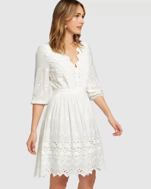 Belle & Bloom Sweet Talk Eyelet Mini Dress - White Outlet