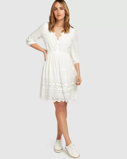 Belle & Bloom Sweet Talk Eyelet Mini Dress - White Outlet