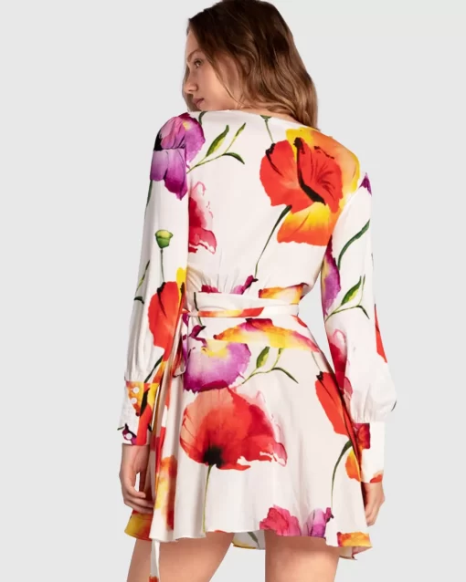 Belle & Bloom The Dancer Longsleeve Mini Wrap Dress - Wild Poppies Best Sale