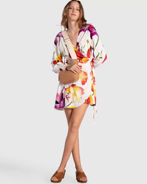 Belle & Bloom The Dancer Longsleeve Mini Wrap Dress - Wild Poppies Best Sale