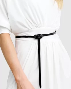 Belle & Bloom Tie The Knot Leather Belt - Black Cheap