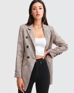 Belle & Bloom Too Cool For Work Plaid Blazer - Brown Sale