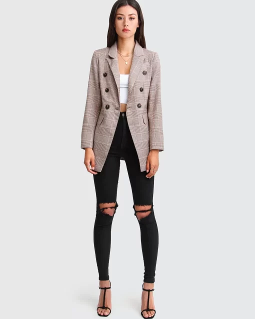 Belle & Bloom Too Cool For Work Plaid Blazer - Brown Sale