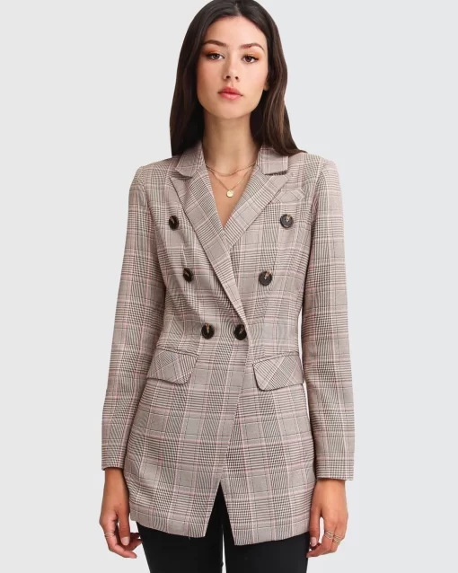 Belle & Bloom Too Cool For Work Plaid Blazer - Brown Sale