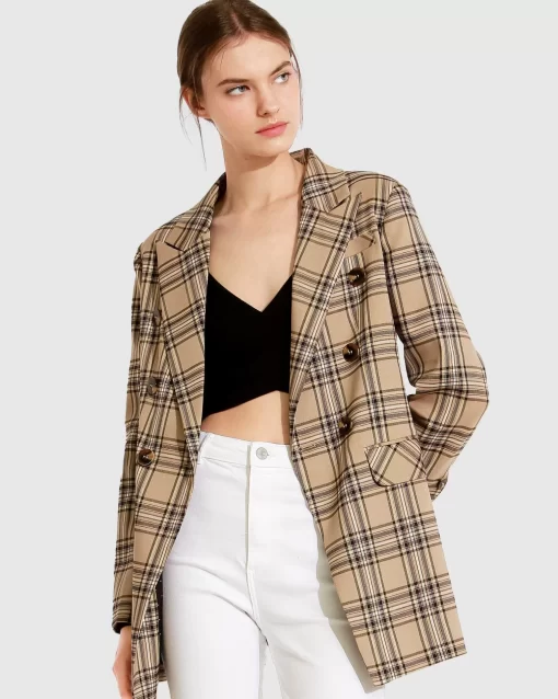 Belle & Bloom Too Cool For Work Plaid Blazer - Camel Best