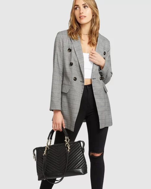 Belle & Bloom Too Cool For Work Plaid Blazer - Charcoal Online