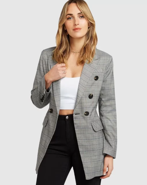 Belle & Bloom Too Cool For Work Plaid Blazer - Charcoal Online