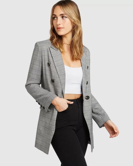 Belle & Bloom Too Cool For Work Plaid Blazer - Charcoal Online