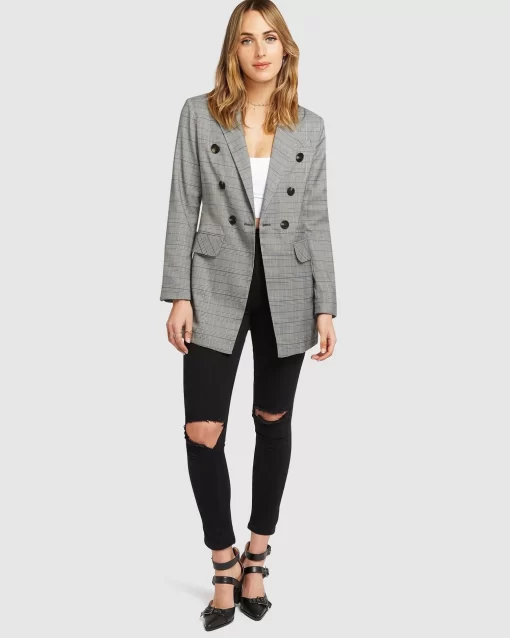 Belle & Bloom Too Cool For Work Plaid Blazer - Charcoal Online