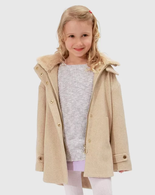 Belle & Bloom When I Grow Up Detachable Hooded Coat - Pale Oat New