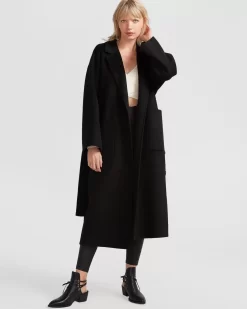 Belle & Bloom Wide Awake Split Hem Overcoat - Black Hot