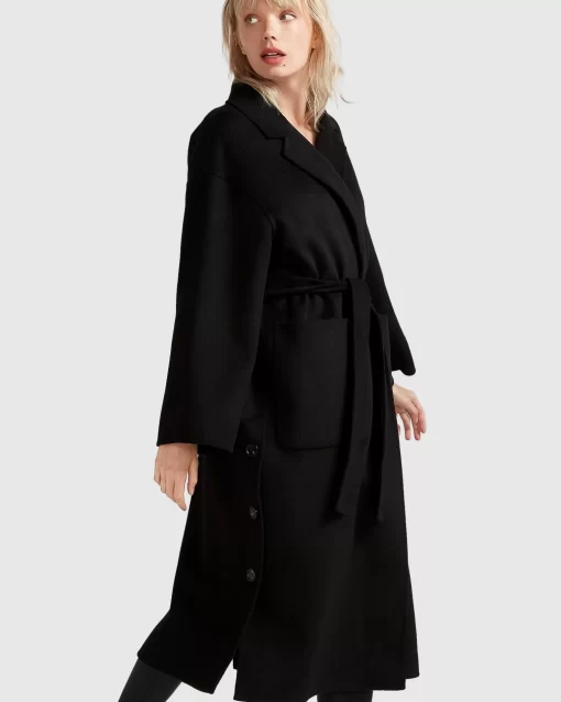 Belle & Bloom Wide Awake Split Hem Overcoat - Black Hot