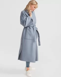 Belle & Bloom Wide Awake Split Hem Overcoat - Denim Blue Hot