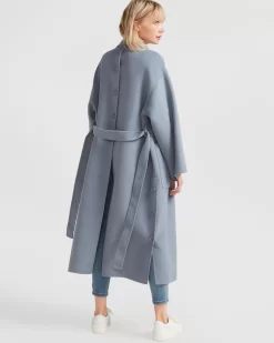 Belle & Bloom Wide Awake Split Hem Overcoat - Denim Blue Hot