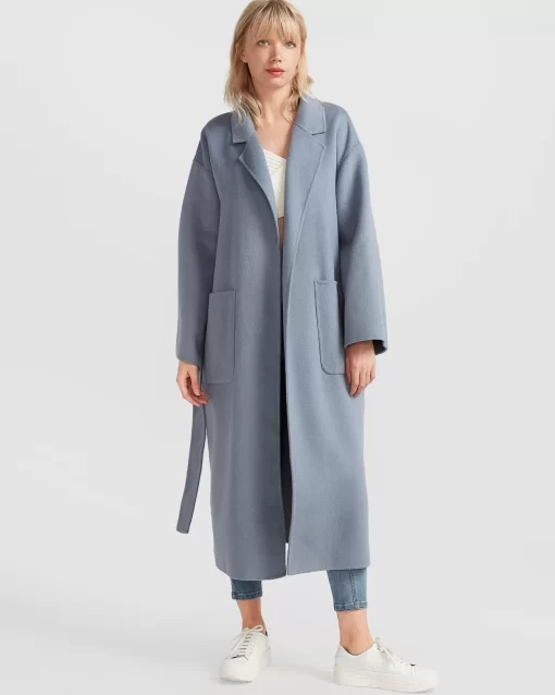 Belle & Bloom Wide Awake Split Hem Overcoat - Denim Blue Hot