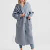 Belle & Bloom Wide Awake Split Hem Overcoat - Denim Blue Hot