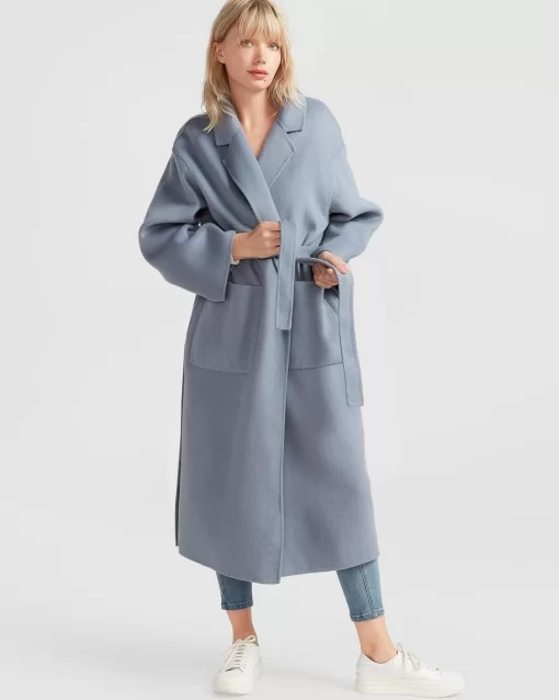 Belle & Bloom Wide Awake Split Hem Overcoat - Denim Blue Hot