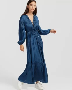 Belle & Bloom Window Seat Tiered Maxi Dress - Blue Sale