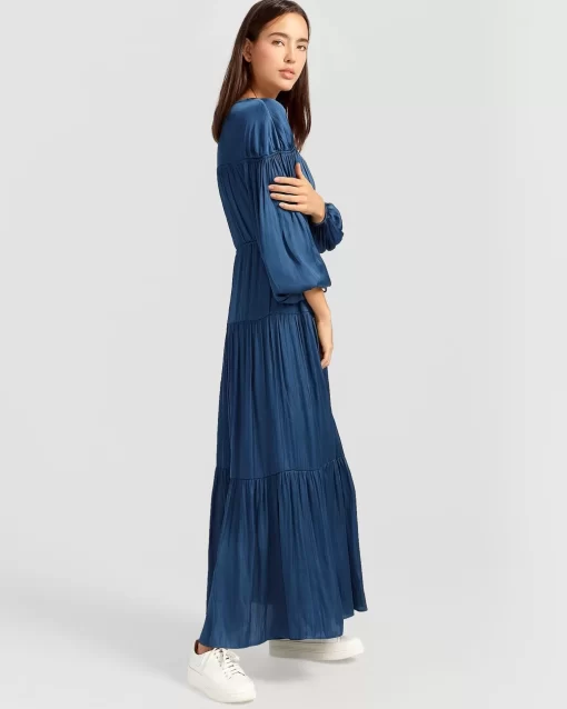 Belle & Bloom Window Seat Tiered Maxi Dress - Blue Sale