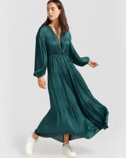 Belle & Bloom Window Seat Tiered Maxi Dress - Dark Green Best Sale