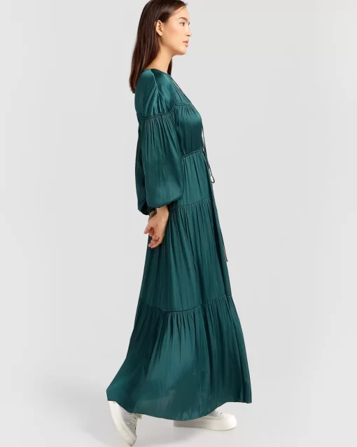 Belle & Bloom Window Seat Tiered Maxi Dress - Dark Green Best Sale