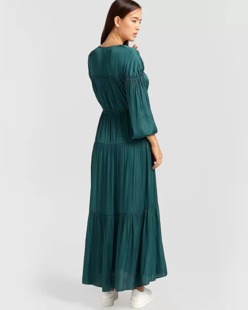 Belle & Bloom Window Seat Tiered Maxi Dress - Dark Green Best Sale