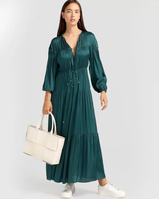 Belle & Bloom Window Seat Tiered Maxi Dress - Dark Green Best Sale