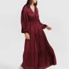 Belle & Bloom Window Seat Tiered Maxi Dress - Merlot Flash Sale