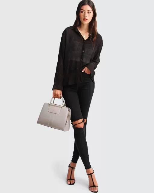 Belle & Bloom Yoko Shirred Chiffon Blouse - Black Clearance