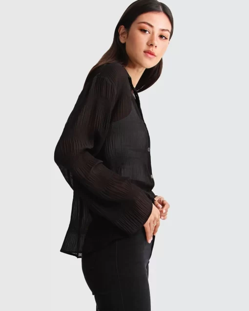 Belle & Bloom Yoko Shirred Chiffon Blouse - Black Discount