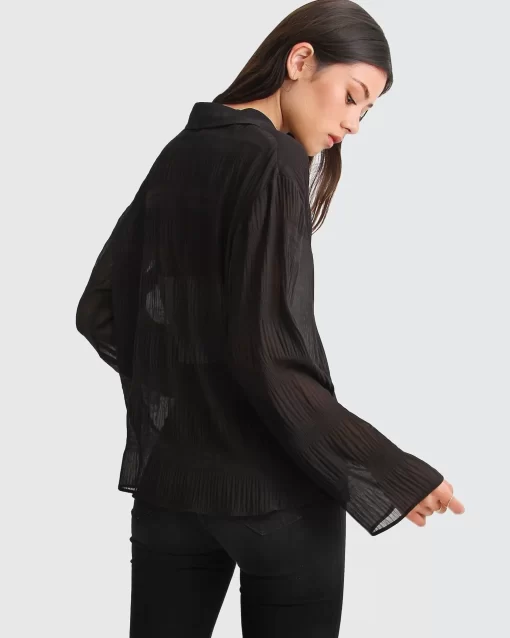 Belle & Bloom Yoko Shirred Chiffon Blouse - Black Clearance