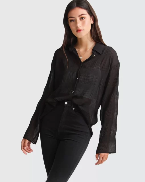 Belle & Bloom Yoko Shirred Chiffon Blouse - Black Discount