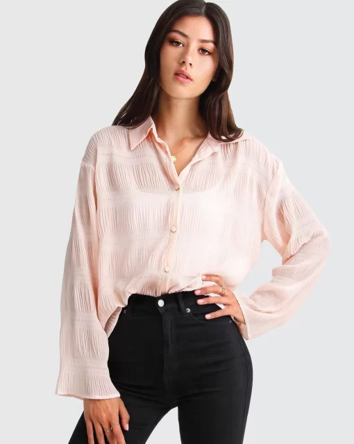 Belle & Bloom Yoko Shirred Chiffon Blouse - Blush Store