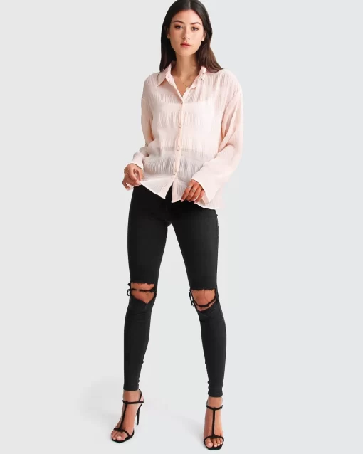 Belle & Bloom Yoko Shirred Chiffon Blouse - Blush Store