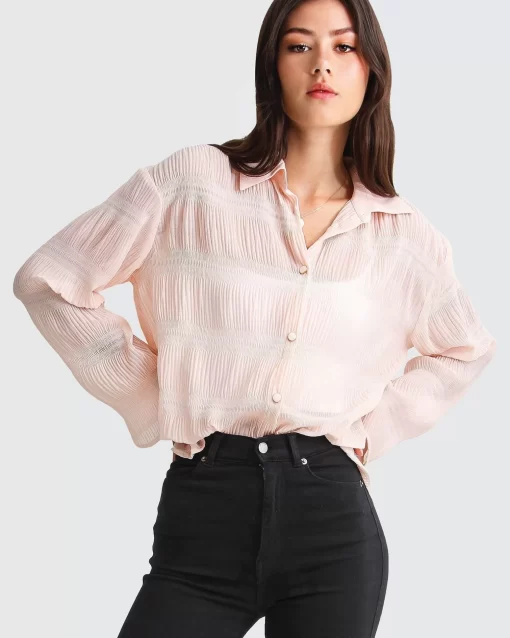 Belle & Bloom Yoko Shirred Chiffon Blouse - Blush Store