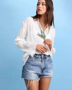 Belle & Bloom Yoko Shirred Chiffon Blouse - Cream Cheap