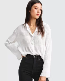 Belle & Bloom Yoko Shirred Chiffon Blouse - Cream Cheap