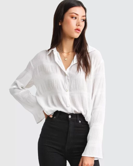 Belle & Bloom Yoko Shirred Chiffon Blouse - Cream Fashion