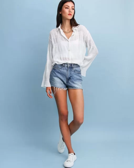 Belle & Bloom Yoko Shirred Chiffon Blouse - Cream Fashion