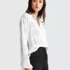 Belle & Bloom Yoko Shirred Chiffon Blouse - Cream Fashion