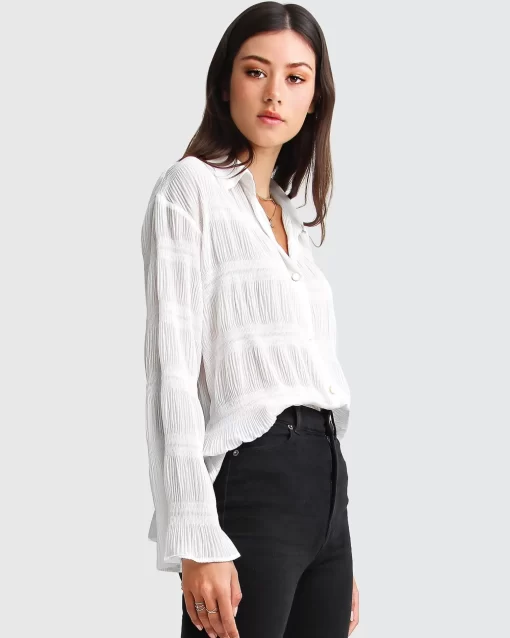 Belle & Bloom Yoko Shirred Chiffon Blouse - Cream Fashion