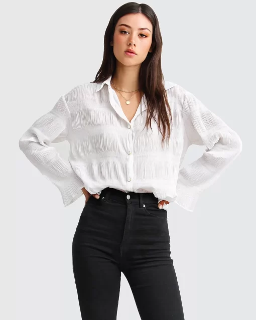 Belle & Bloom Yoko Shirred Chiffon Blouse - Cream Fashion